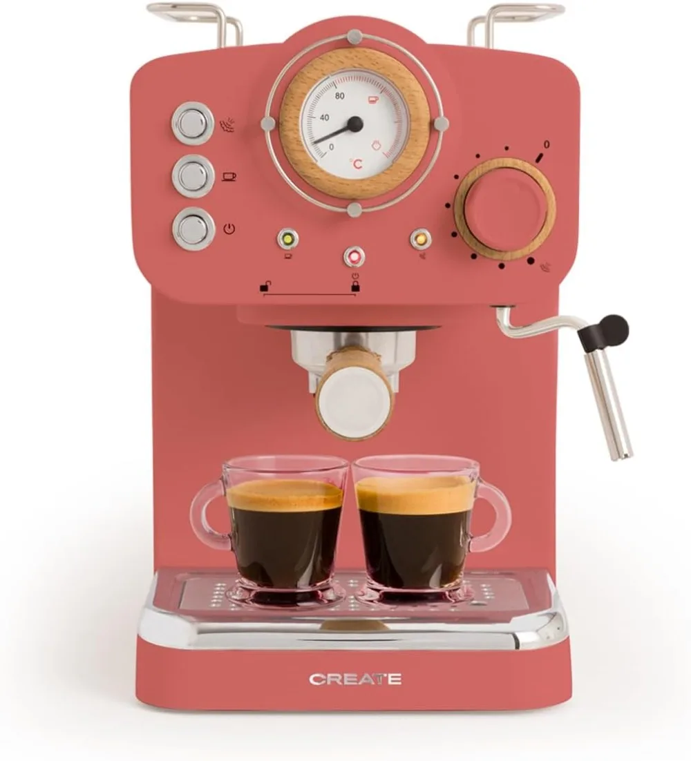 CREATE / THERA RETRO/Cafetera Express Semiautometica Terracota Mate y Madera / 20 bares، brazo dob dob dobles، depensione 1,25L، Caf