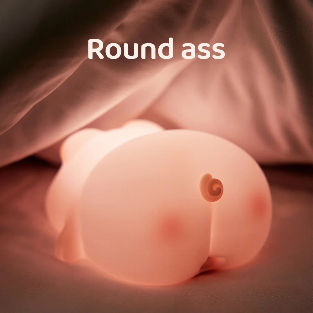 Lampada da notte in silicone Piggy Pat che accompagna l'induzione del sonno Lampada da comodino per camera da letto ricaricabile tramite USB per regalo per ragazzi