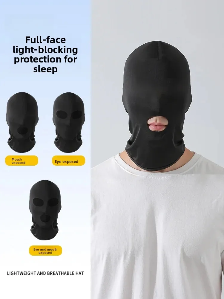 Evening Sleep Special Mosquito Proof Face Cover Full Face Three Holes Sleep Blindfold Unisex Ice Silk Opening Light Blocking ...