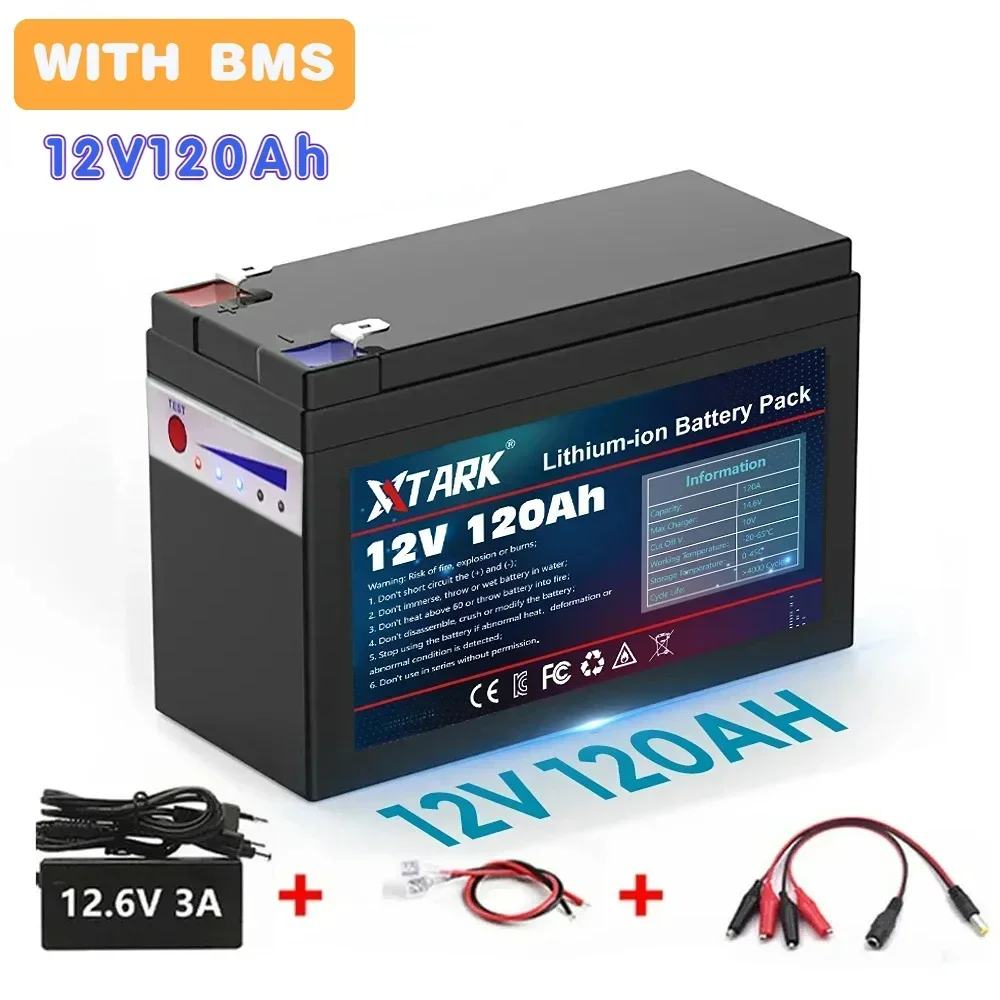 

NEW Sprayers 12V 120Ah Built-In High Current 30A BMS 18650 Lithium Battery Pack For Electric Vehicle Batterie 12.6V Charger