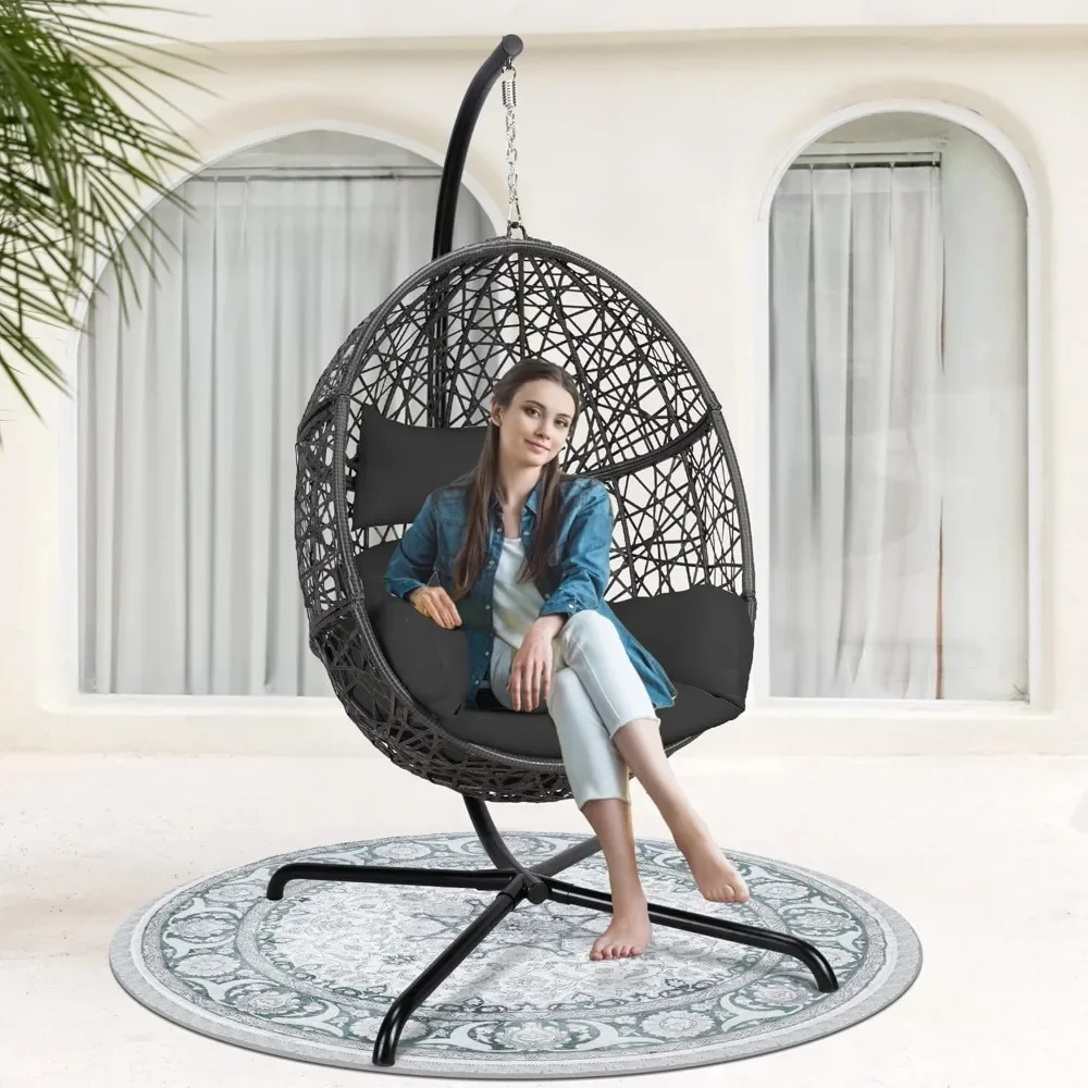 Swing Egg Chair Bird Cage Bird Nest Chair with Stand Comfortable Cushion Outdoor Rattan with Sturdy Metal Frame UV-Resistant