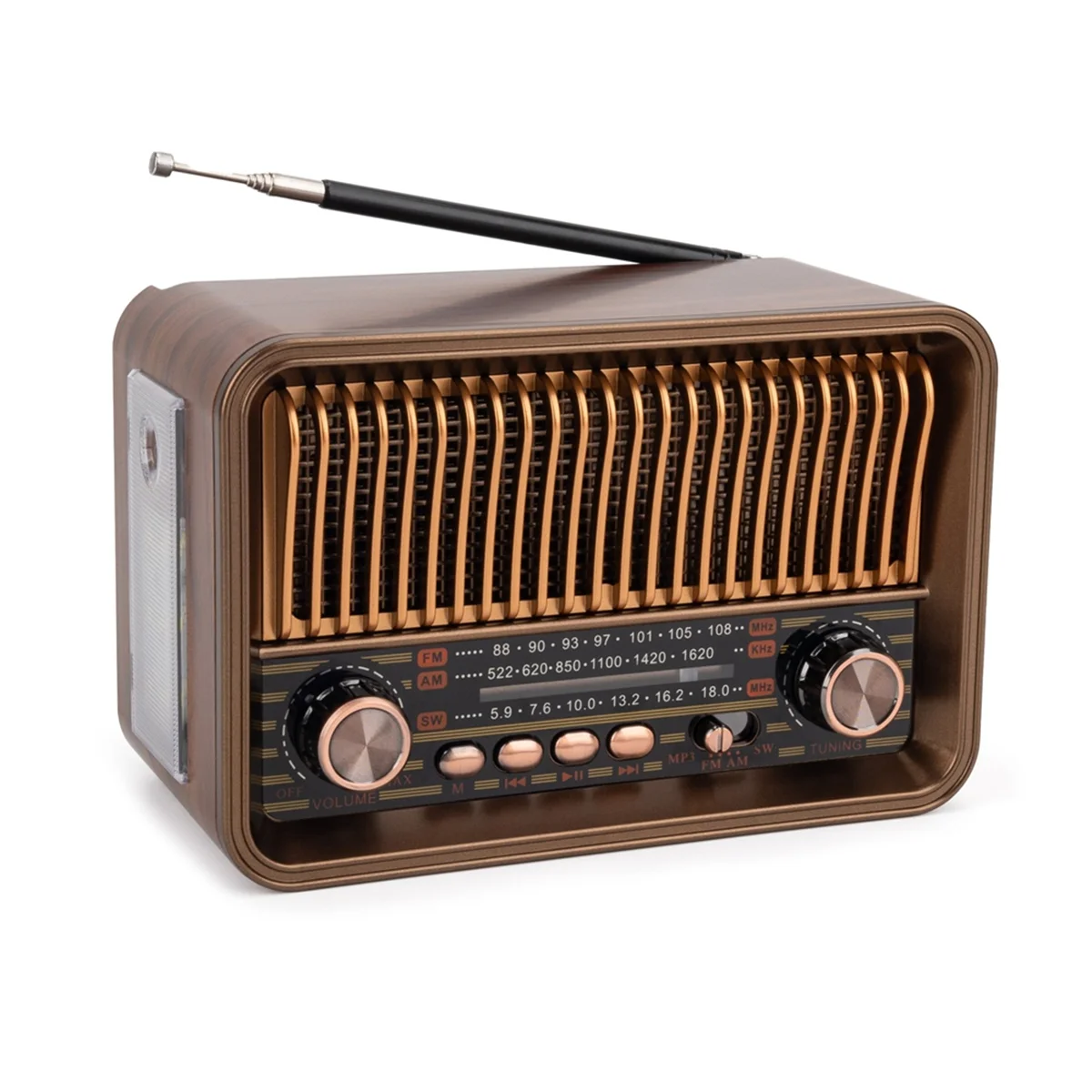 LBER Portable FM AM SW Radio Vintage Radio Wireless Bluetooth Speaker with LED Flashlight Support TF Card U Disk AUX - view 2