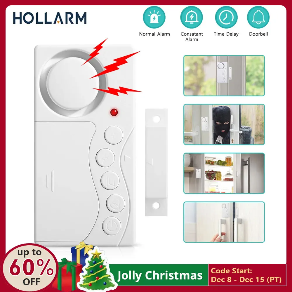 Hollarm Door Opening Sensor Wireless Time Delay Door Alarm Anti-theft Door Window Security Alarm Refrigerator Alarm Door Sensor