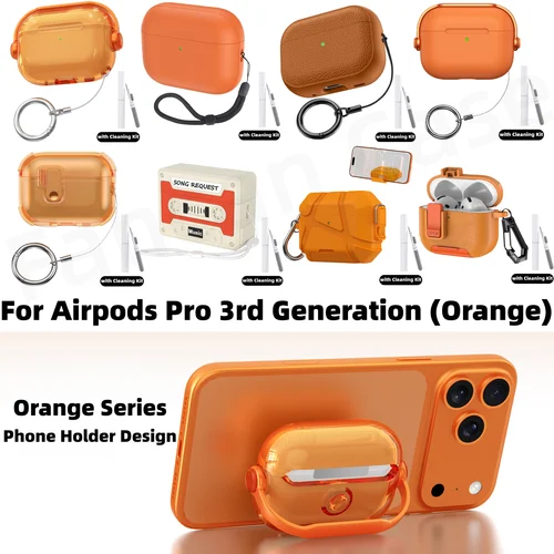 Funda serie naranja para AirPods Pro 3 (2025), funda protectora para Apple AirPods Pro de 3. a generación con Kit de limpieza, llavero
