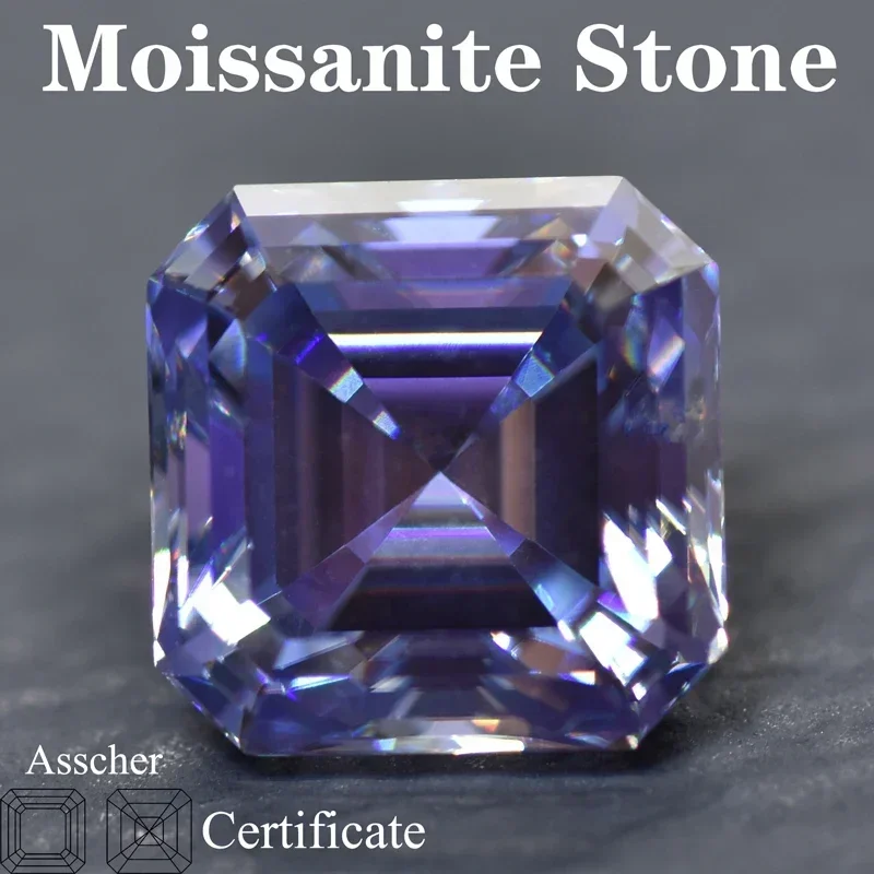 

Moissanite Stone Lavender Color Asscher Cut with GRA Certificate Pass Diamond Tester Gemstone Charms Jewelry Making Materials