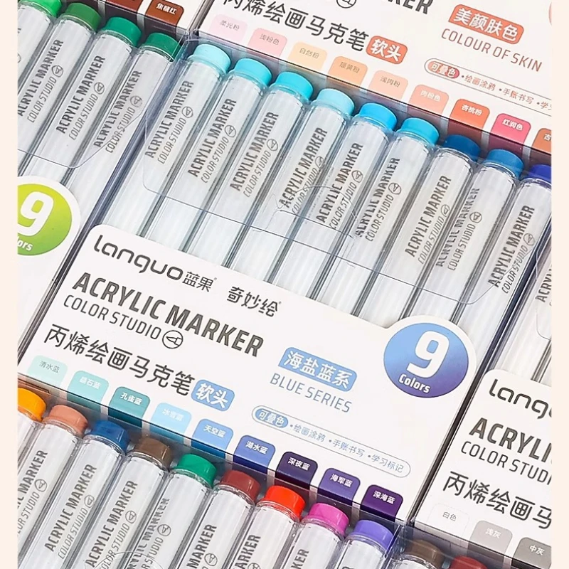 Art Supplies 9 Pieces/box Acrylic Marker Pen with Full Color and Strong Coverage Convenient To Carry for Painting Creation