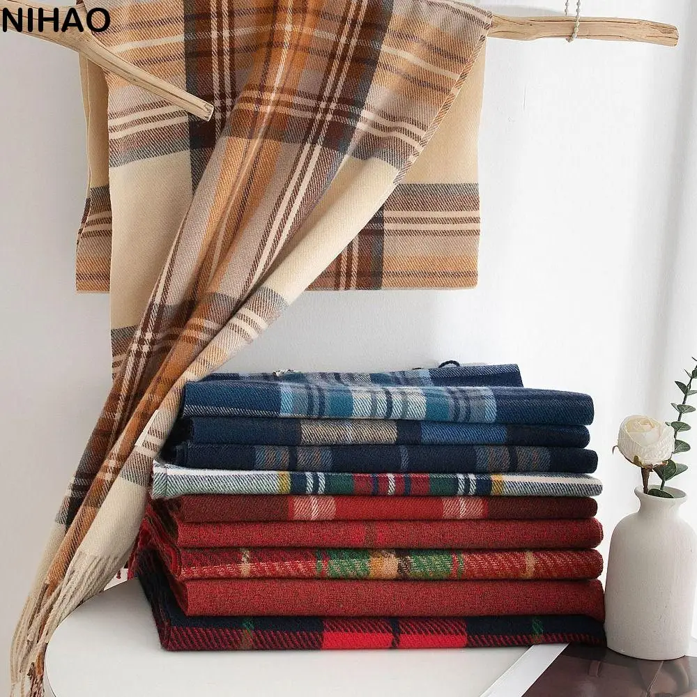 Retro Red Plaid Scarf Green Cashmere Winter Cashmere Scarves Tassel Warm Wool Shawl Girl