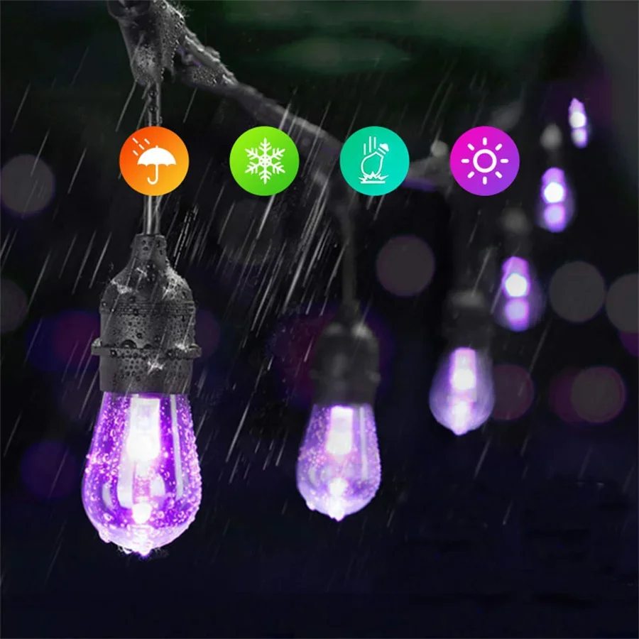 Outdoor RGB Solar String Light Dimmable S14 Patio Christmas Holiday Lighting With Remote Commercial Solar Fairy Garland Light