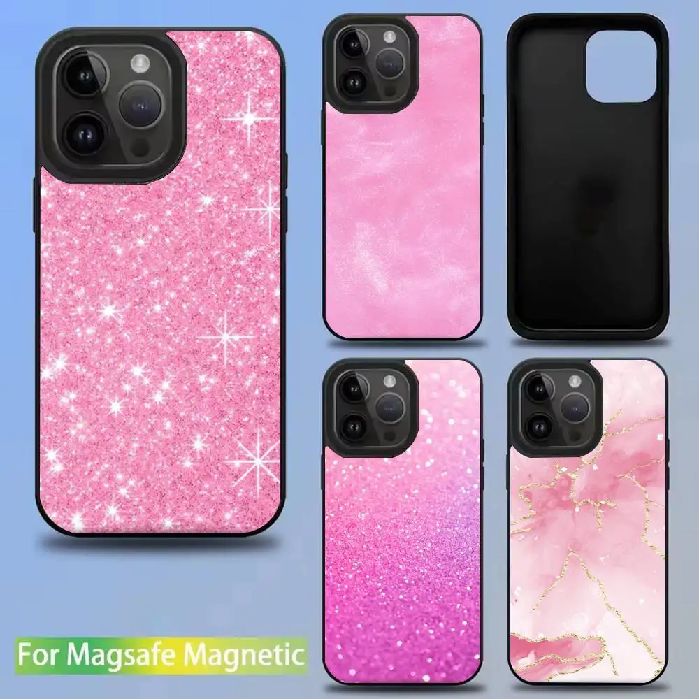 

FHNBLJ Gold Pink Glitter Phone Case For iPhone 17,16,15,14,13,12,11,Pro,Max,Plus,Mini,SE New Magsafe Magnetic Wireless Charging
