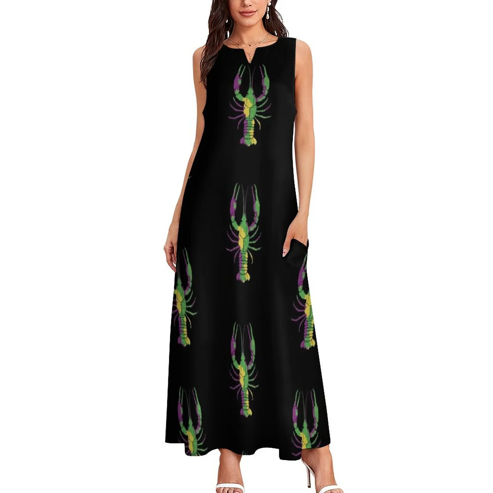 Colorful Mardi Gras Crawfish Long Dress party dresses women ladies dresses for special occasions long dresses for women