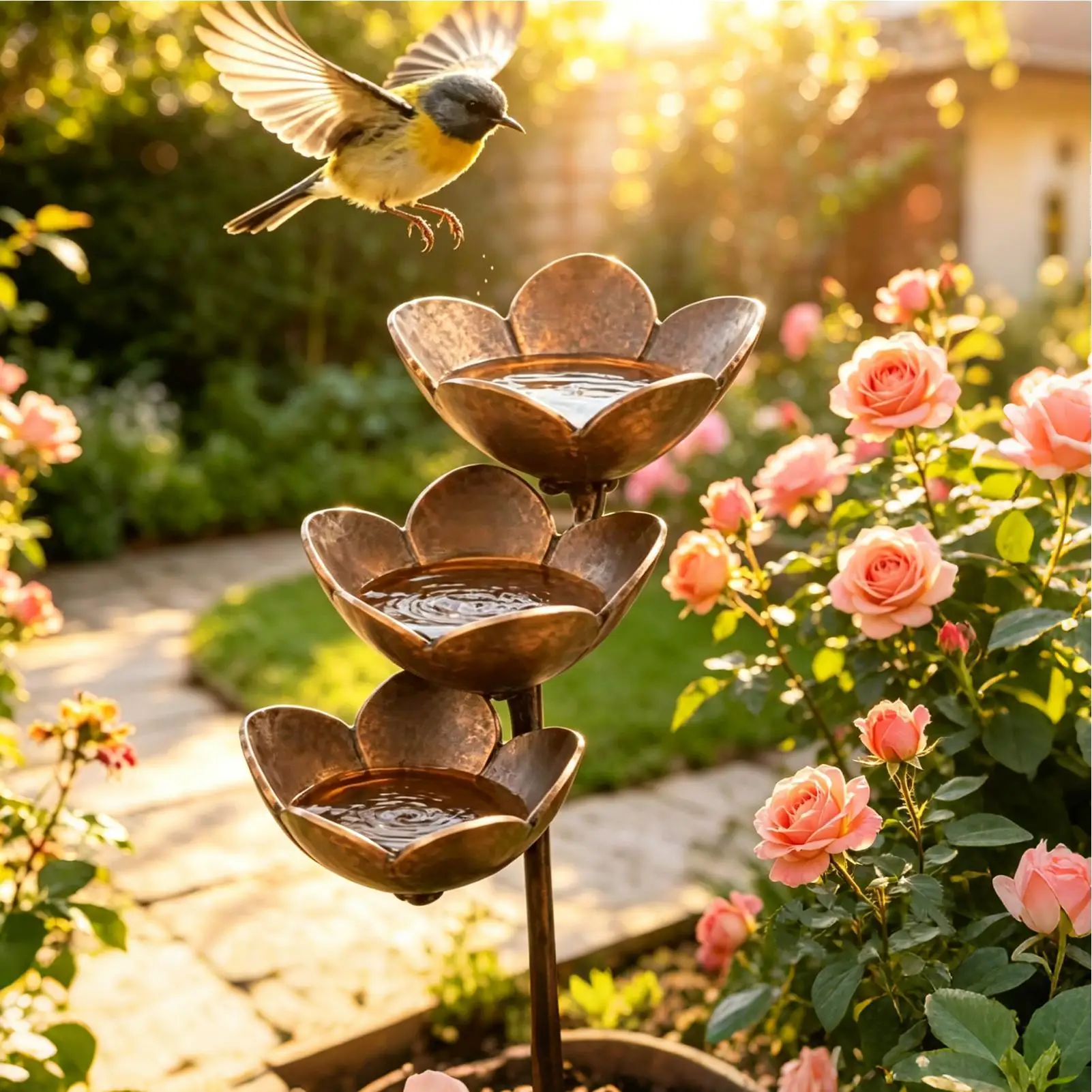 Rain Catcher Garden Stake For Birds 3-Layer Flower Bee Drinking Bowl Bee Watering Station For Gardeners Homeowners Animal Lovers - view 3
