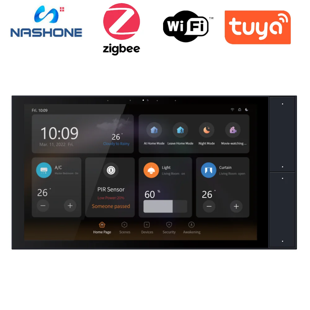 Nashone Tuya Screen Smart Home Control Panel Tuya Zigbee Gateway Build In Zigbee Control Panel 10.1Inch Home Assistant Display