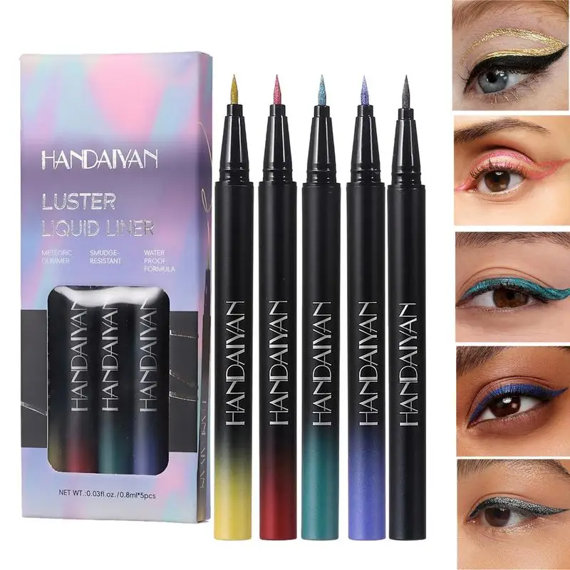 5pcs Eyeliner colorato SPencil Waterproof Long Lasting Liquid Eyeliners Diamond Glitter Metallics Shiny Eyeshadow Eyeliners