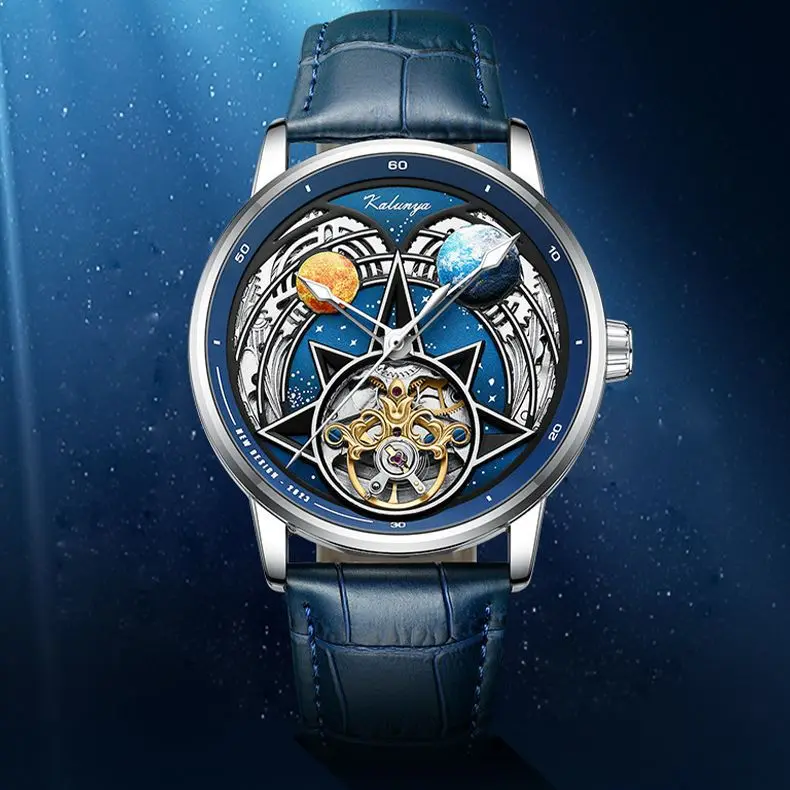 Stainless Steel New Starry Sky Skeleton Luminous Waterproof Self-Wind Automatic Watch for Men