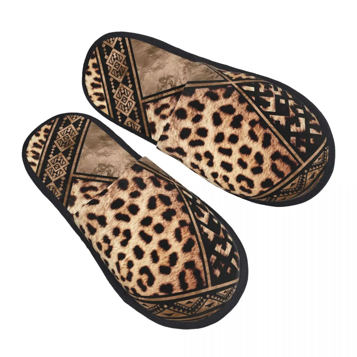 شباشب من إسفنج الذاكرة للنساء، شباشب منزلية مريحة ودافئة من جلد الفهد