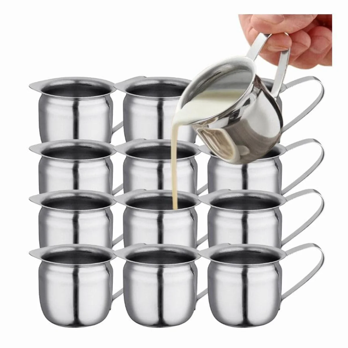 12PCS Stainless Steel Coffee Creamer, Espresso Pitcher 3Oz Metal Cream Pitcher, Creamer Cup Small Cream Pouring Pitcher