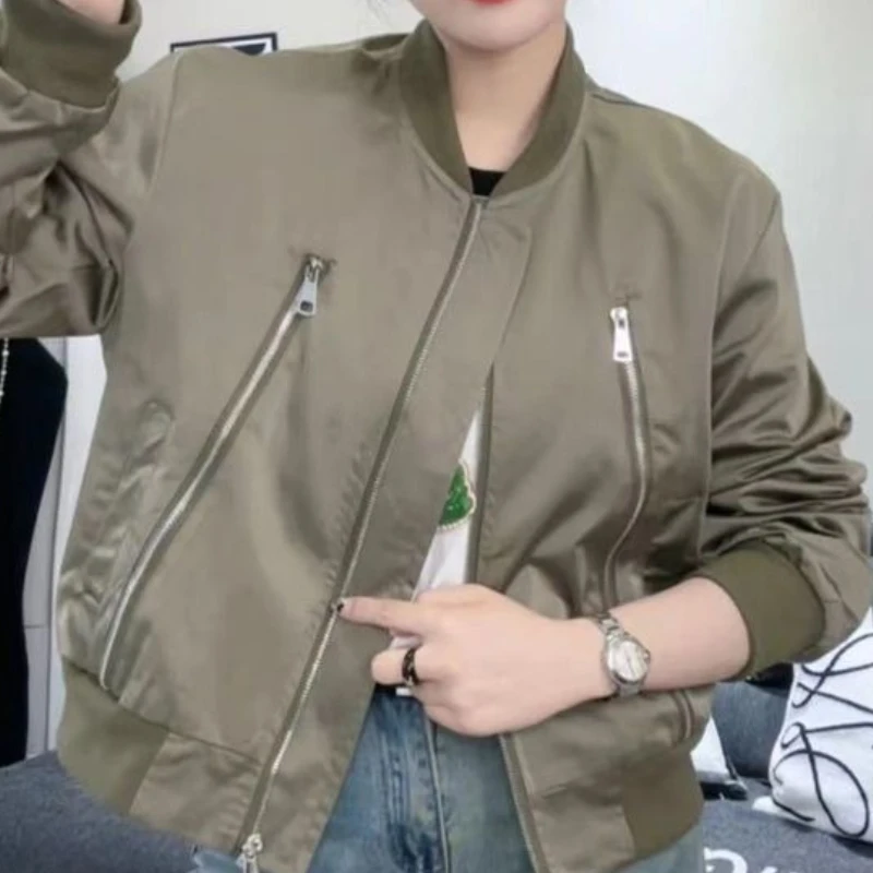 Women's Fairy Spring Autumn Tops Coat Zipper Short Solid Color Casual Simple Fashion Versatile Soft New Personalized Slim Loose