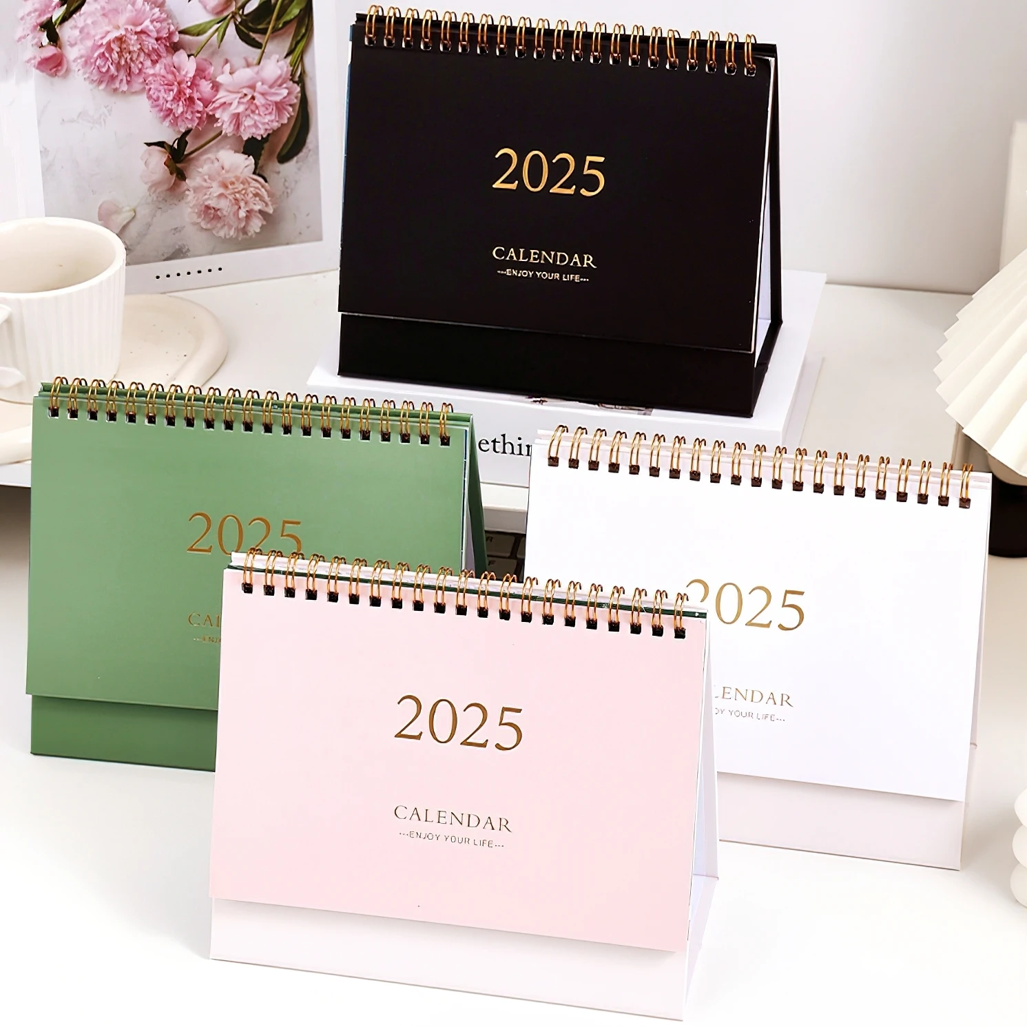 Gold Stamping 2025 Desktop Calendar Multi Festival Theme Todo List Check Planner Memo Table Accessories F7742