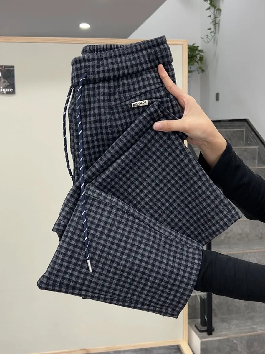 

Брюки-джинсы с высокой талией в клетку из шерстяной ткани, прямые, повседневные, осенние, утягивающие, модель «Мама», укороченные, с зауженными штанинами, длина 7/8