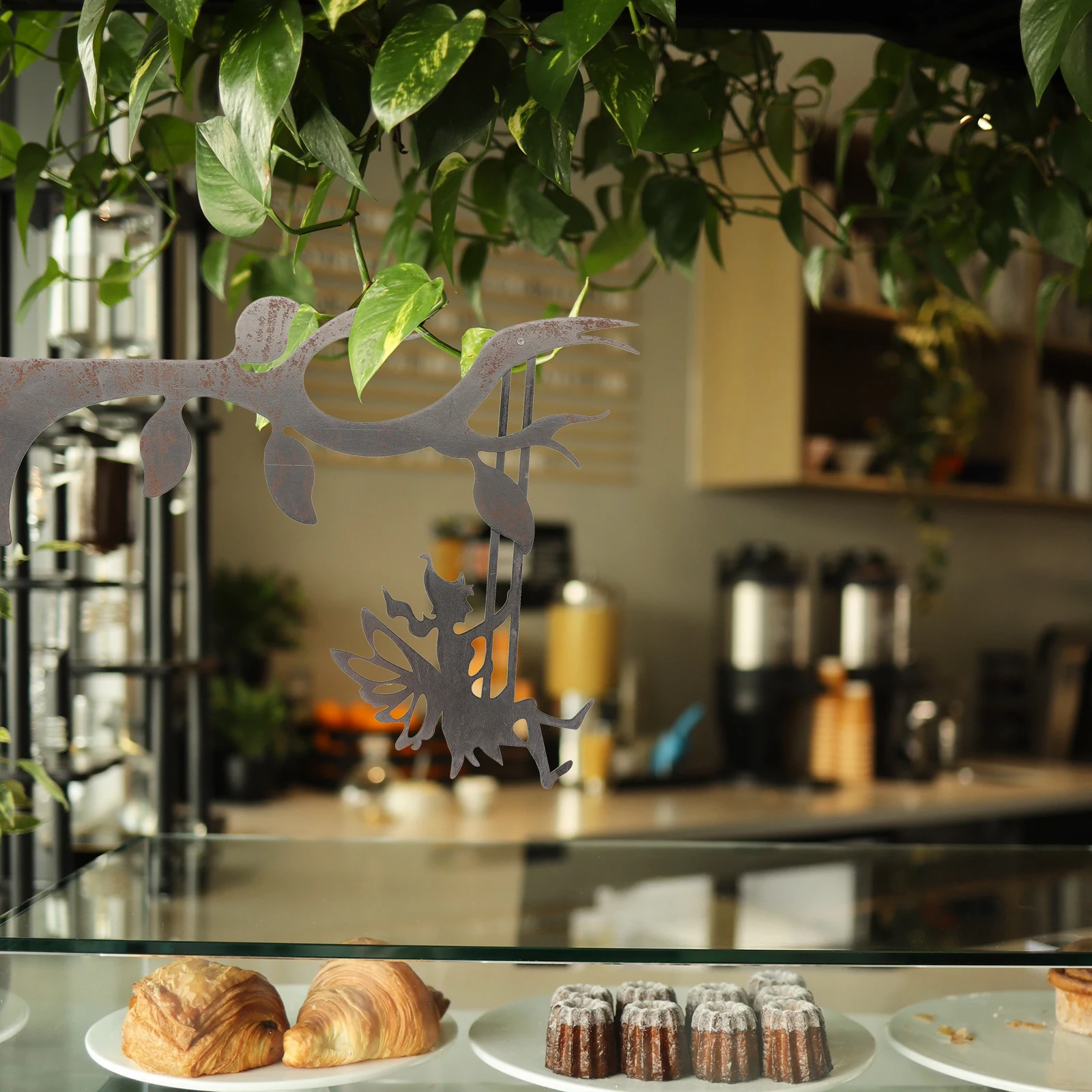 

Iron Swing Fairies Ornaments Black Metal Garden Decor Wrought Iron Stake Art Outdoor Tree Wall Charm