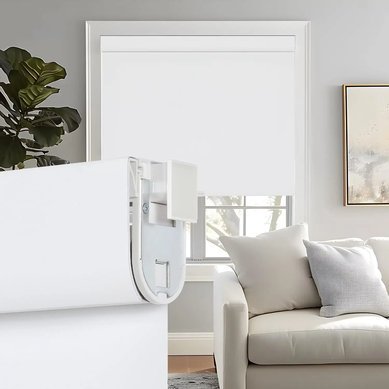 

No Drill No Tools Blackout Roller Shades, Cordless Free-Stop Blinds, UV Protection Thermal Insulated Fabric for Indoor Windows