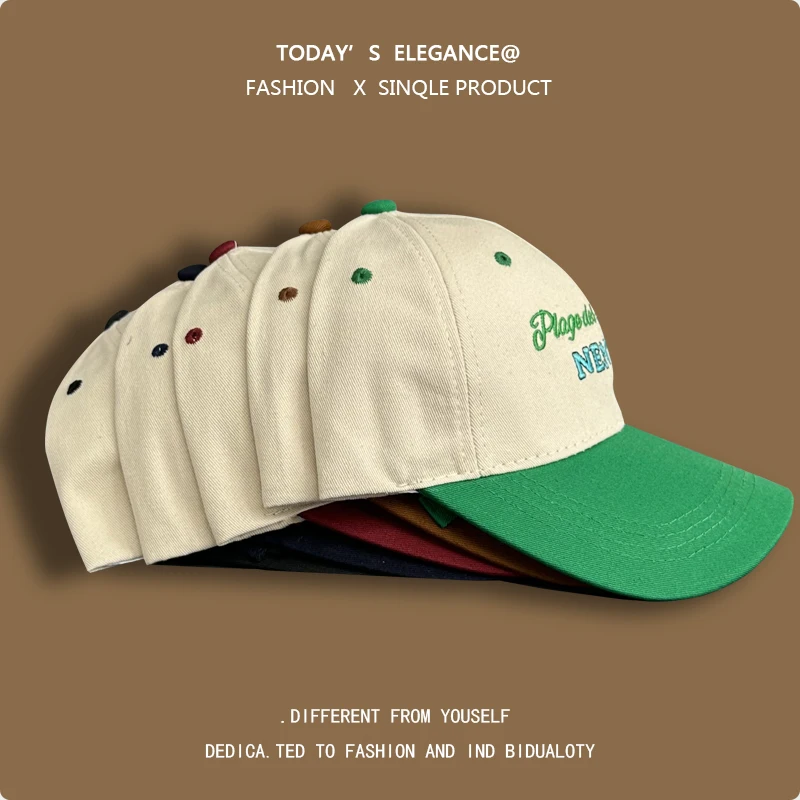 Chapéu Primavera e Verão Estilo Coreano All-Match Letters Color Matching Boné de Beisebol Rosto Pequeno Moda New Peaked Cap Homens