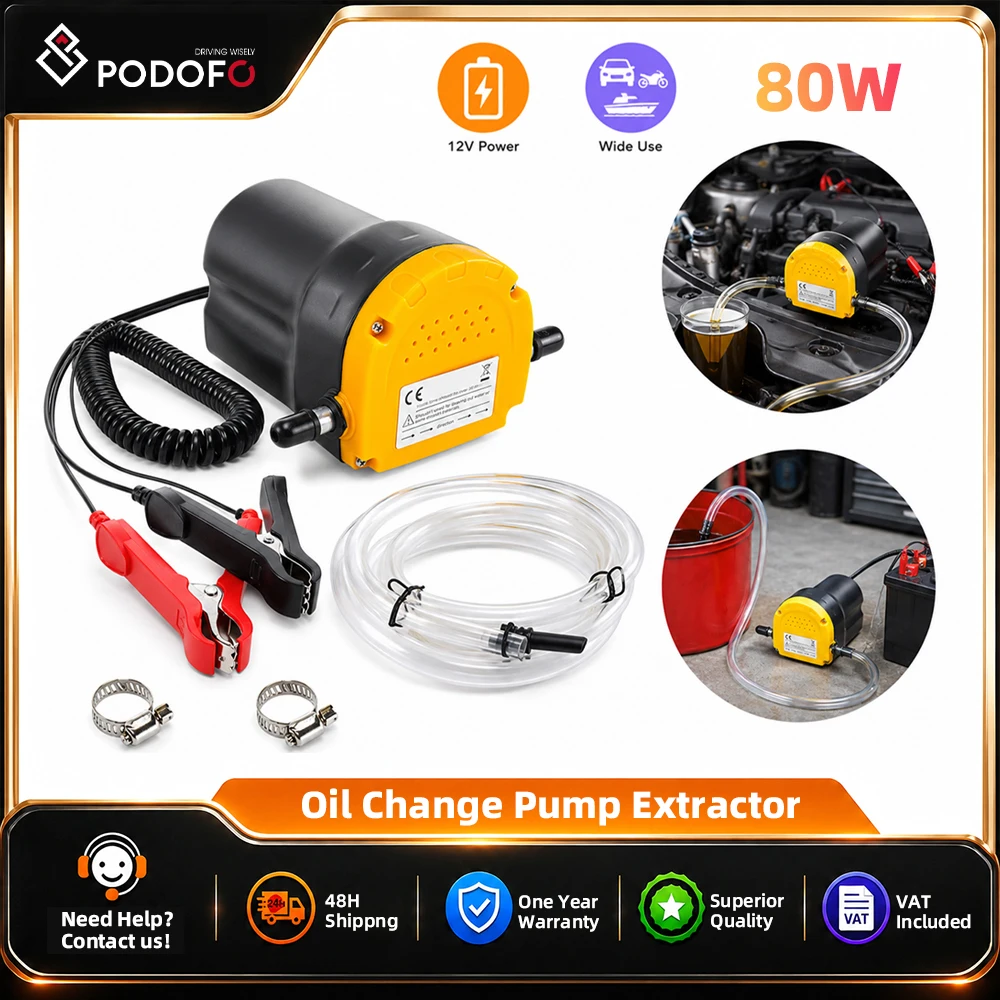 Podofo 12V 80W Auto-Ölpumpe Elektrische Diesel-Flüssigkeitsabsaugpumpe für Auto, Boot, Motorrad, LKW, Wohnmobil, ATV und andere Fahrzeuge