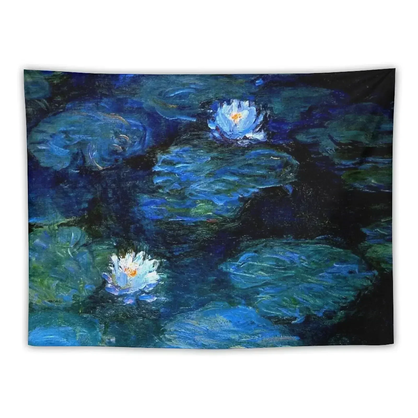 Water Lilies Monet deep blue Tapestry Kawaii Room Decor Aesthetic Room Decor Decoration For Bedroom Tapestry