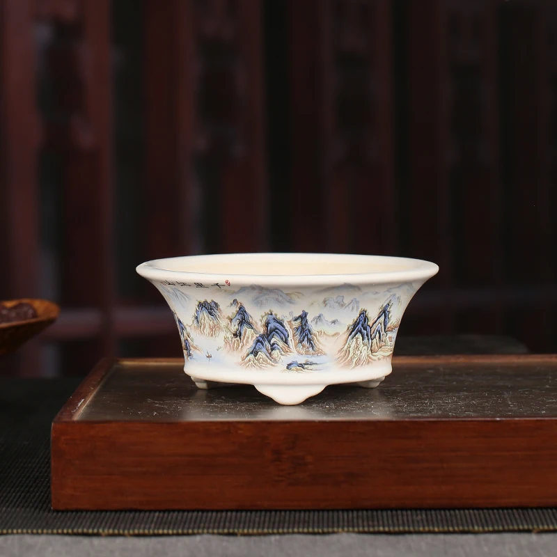 Chinese Style Yixing Purple Sand Colored Flower Pot Retro Desktop Decoration Bonsai Pot Round Ceramic Succulent Flower Pot 1PCS