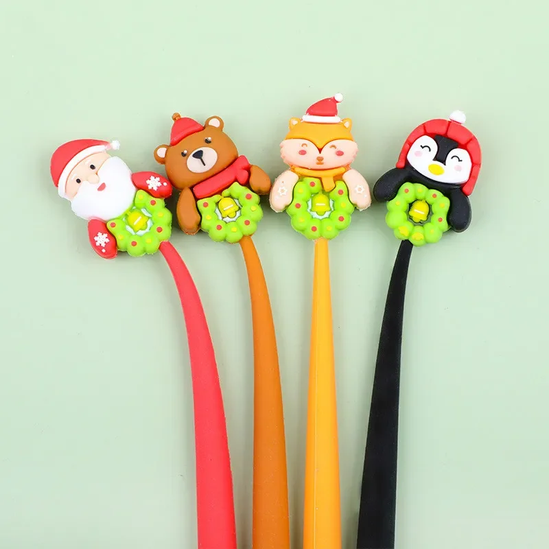 

24 шт., рождественский венок, фирменная гелевая ручка в форме креативного мультфильма, милые студенты с черной ручкой 0,5 мм