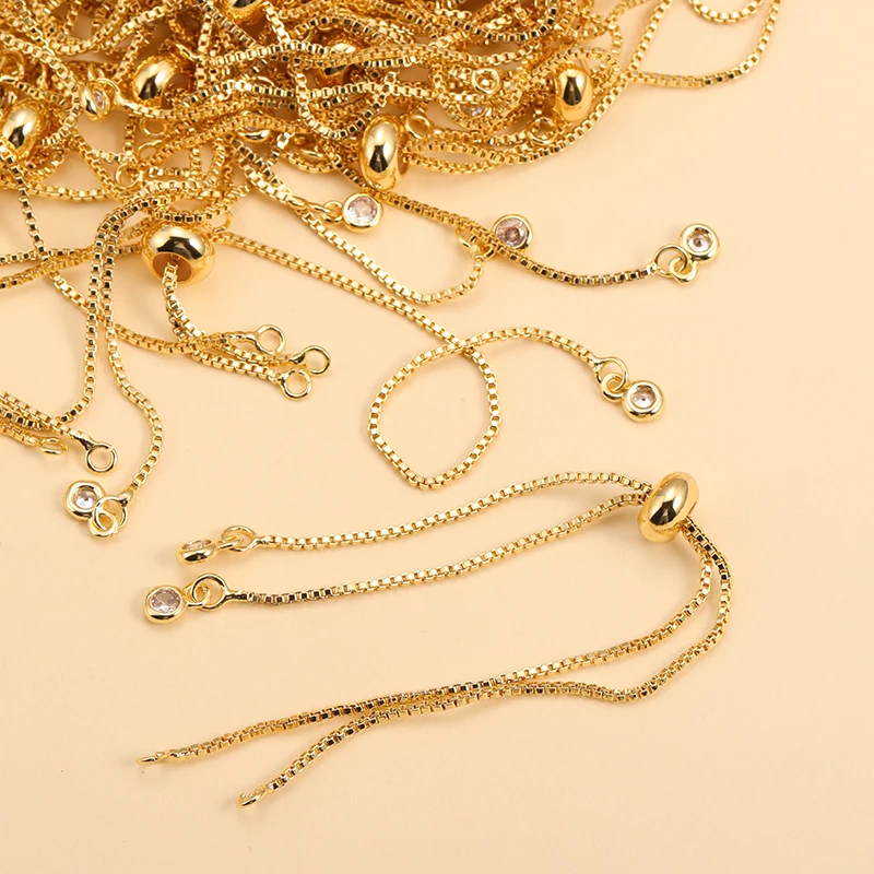 1Pcs Rhinestone Zircon Adjustable Copper Slider Chain Bracelets Two Loops Connector for DIY Jewelry Making Women Bracelet Chain