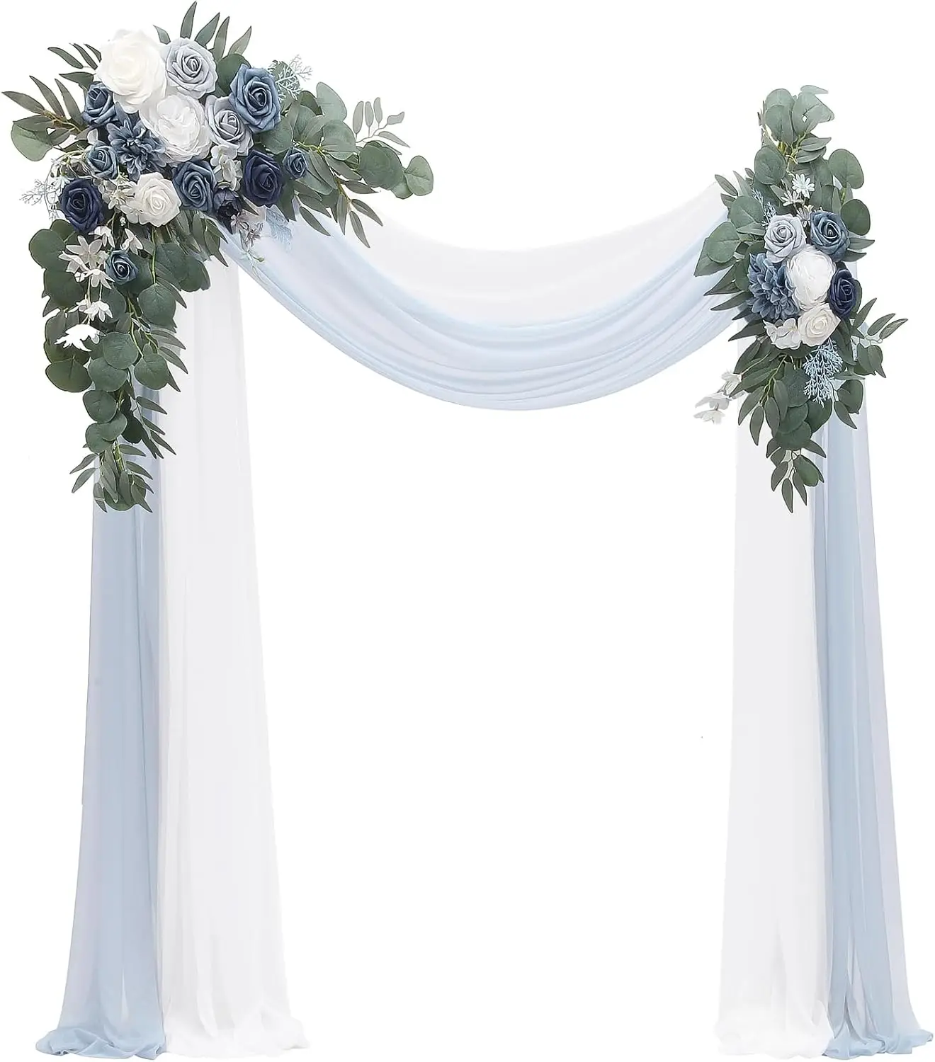 Arch Flowers with Drapes Kit (Pack of 4) - 2pcs Artificial Dusty Blue & Navy Blue Floral Swag Arrangement with 2pcs Draping Fabr