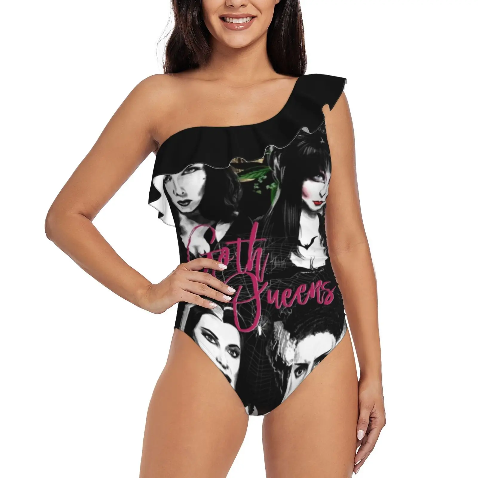 Goth Queens-Elvira , Vampira , Lily , Morticia , Women Swimsuit One Piece Backless Swimwear Sexy Beach Wear Summer Bathing