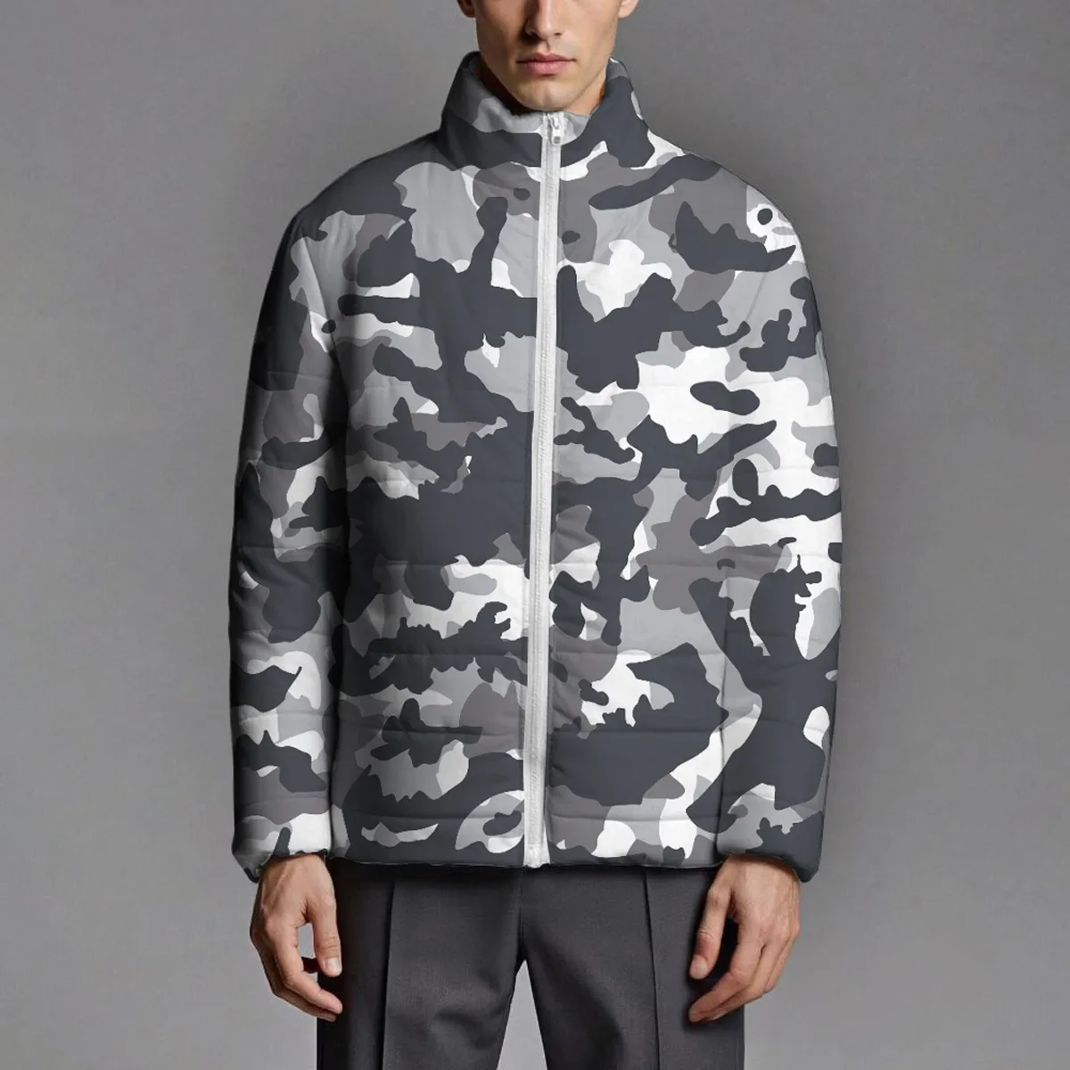 Man Down Jacket Winter Fashion Drawing Printed Stand Collar Male Outerwear Thicken Warm Long Sleeve Zipper Loose Casual Men Coat