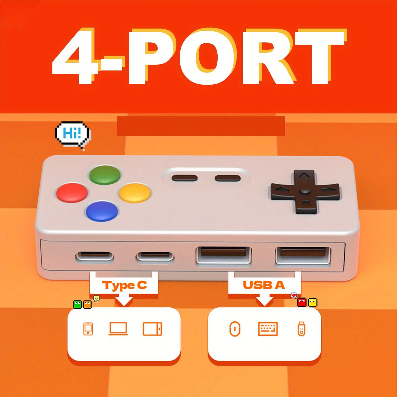 1 шт., мультяшный адаптер USB C с 2x USB + 2x адаптера типа C для клавиатуры, USB-накопитель, игровой контроллер для ноутбука, концентратор