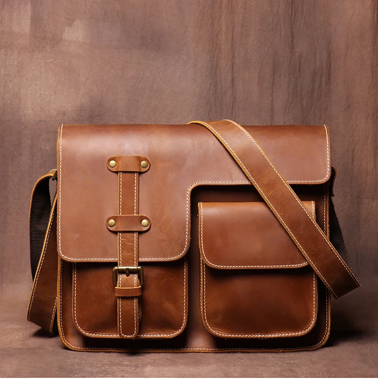 LUOKIR Echte Hohe Qualität Crazy Horse Rindsleder Schulter Umhängetasche Männer Leder Deluxe Sling Messenger Tasche Für 12,9 Zoll IPad – Detail 4