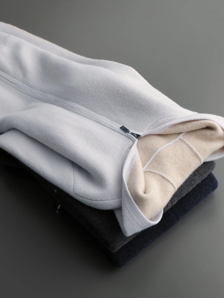 

ANGEL Autumn Winter Thick Men's 100% Cashmere Hoodie Sweater Zipper Cardigan Smart Casual Air Layer Warm Cashmere Knitted Coat