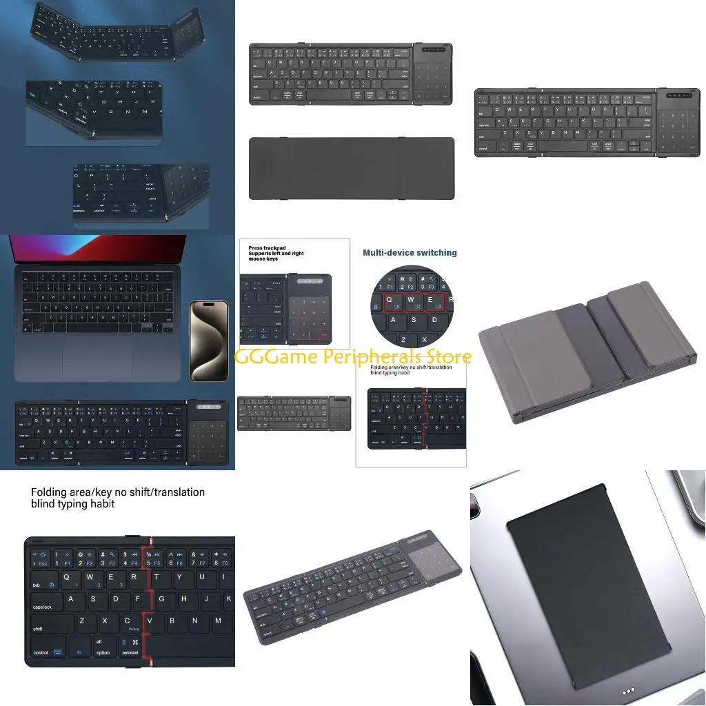 

U55B B077T Trifold Wireless Keyboard with Touchpad 140mAh Rechargeable for Laptops, Tablets, and Smartphones Small Keypad