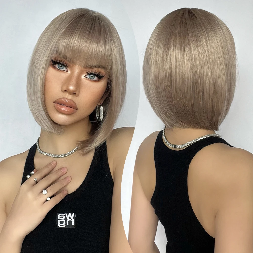 

Коричневый короткий прямой синтетический парик Боб с челкой для черных женщин, натуральный косплей, ежедневное использование на Хэллоуин, Термостойкое волокно