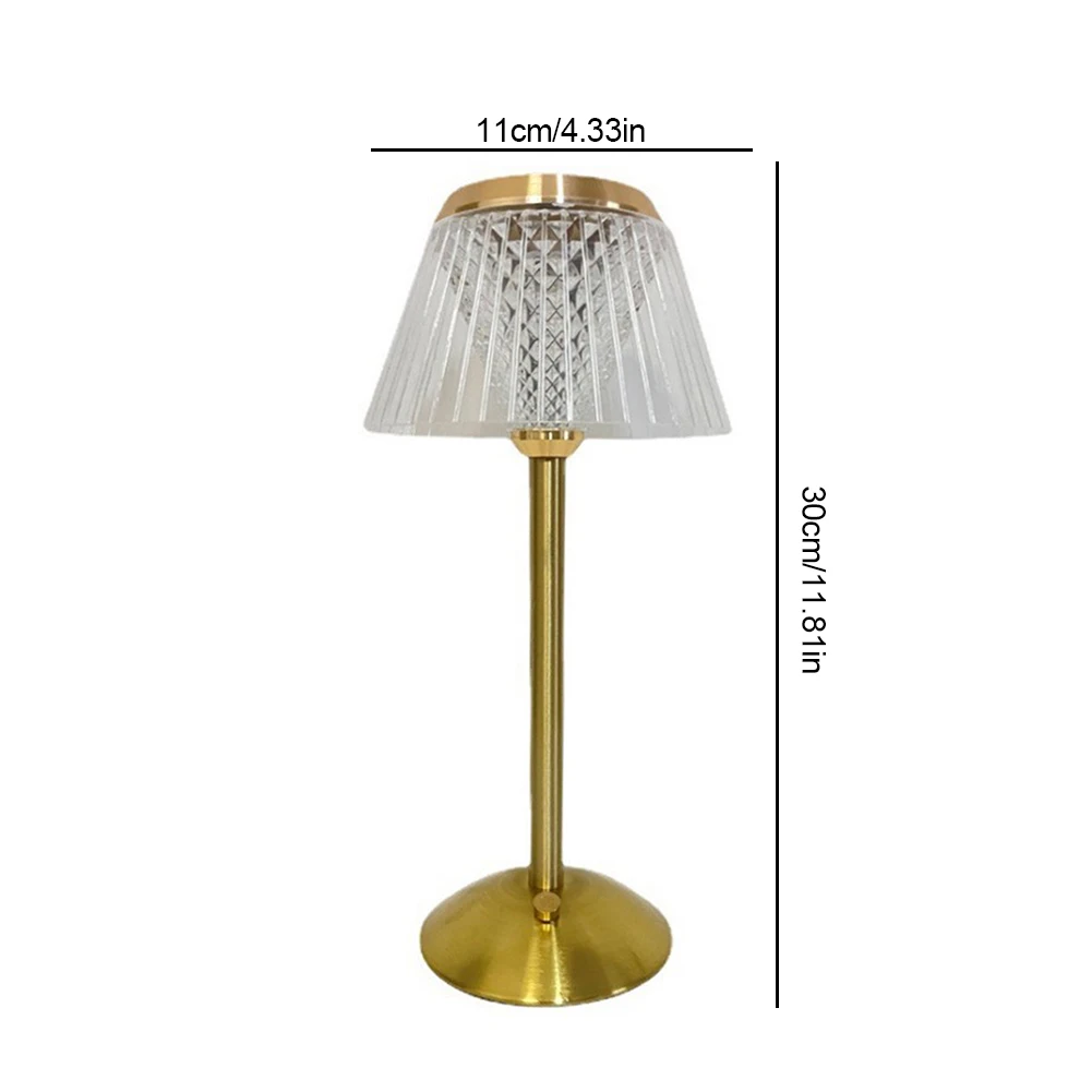 Portable Retro Metal Bedside Lamp Rechargeable Crystal Diamond Table Lamp Metal Base 3 Color Modes Touch Control for Bedroom Bar