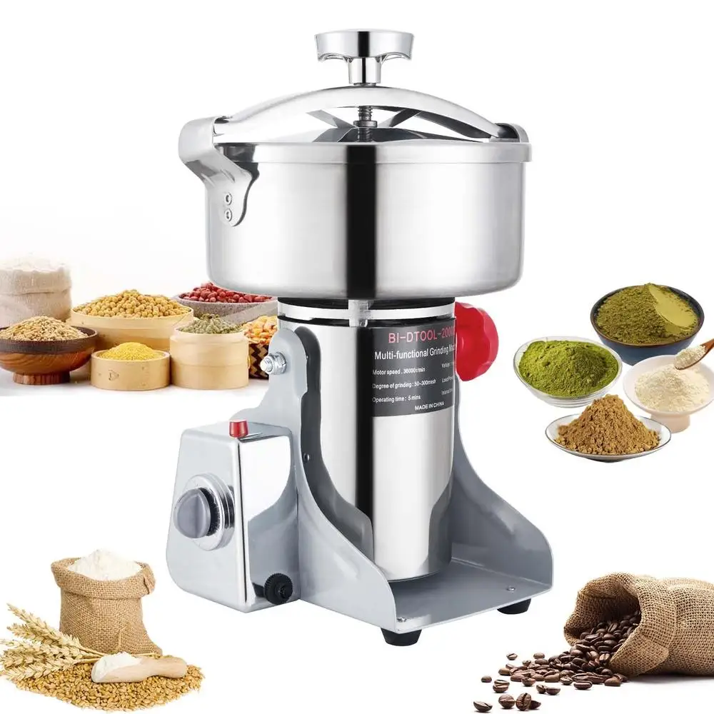 Electric Grain Mill Grinder 2000g Stainless Steel High-speed Spice Herb Grinder 3600W Dry Machine Safety Induction Switch