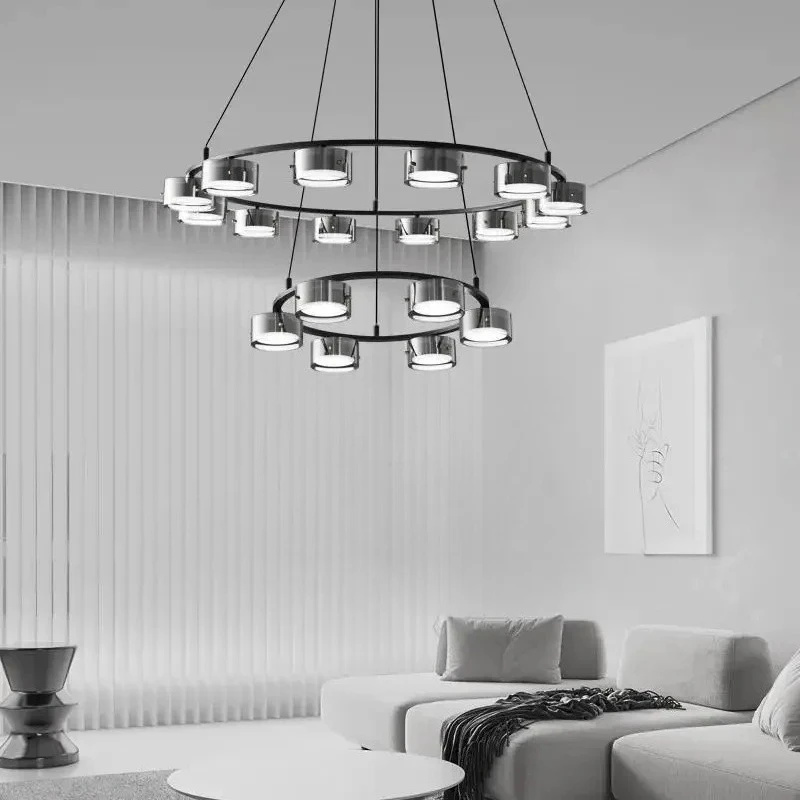 

All copper light luxury living room circular main light modern Nordic strip restaurant bar glass pendant light