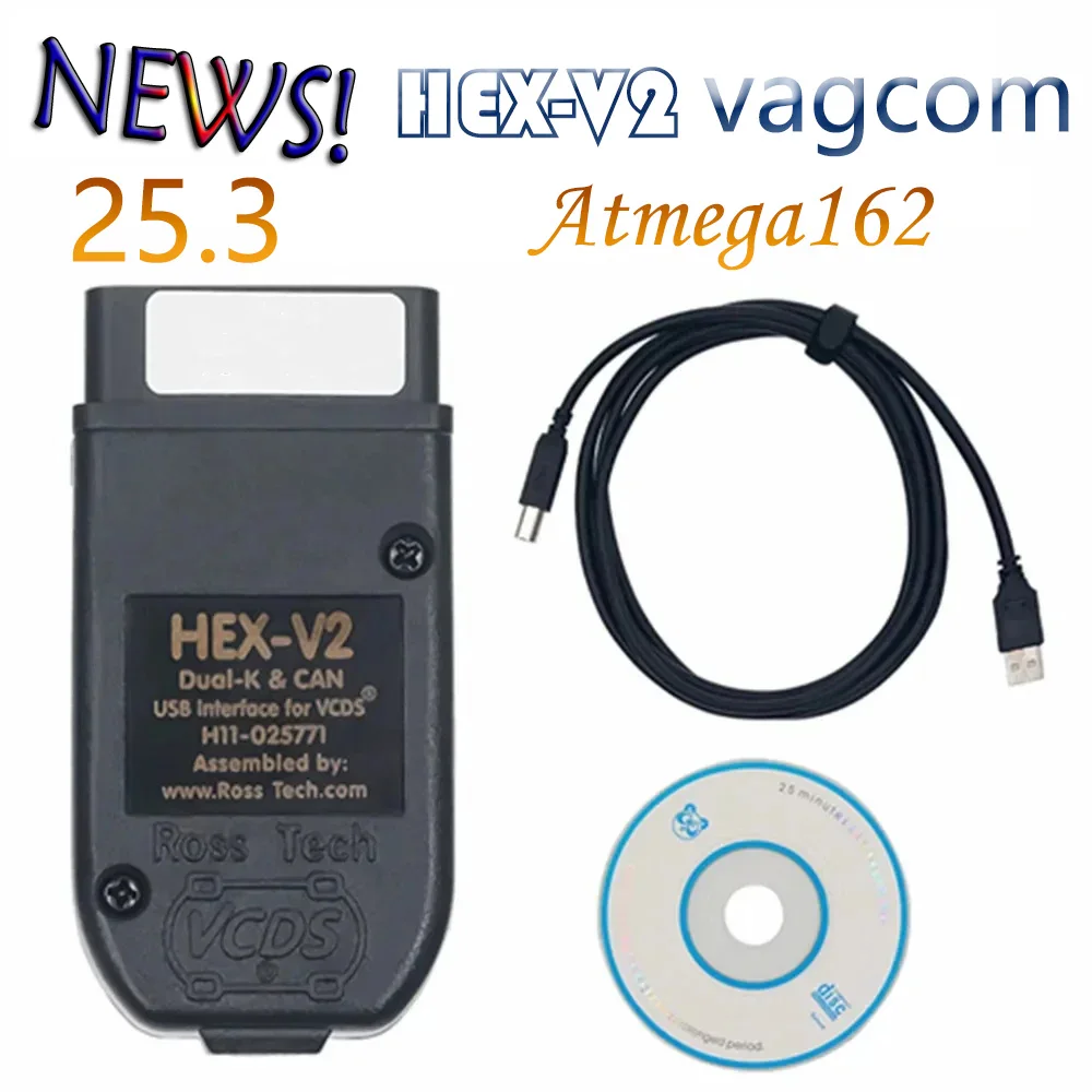VAG Diagnostic Scanner HEX V2 for VCDS 25.3 with ATMEGA162 FT232 5054 Chip, Multilingual Online Programming for A-udiV-WSkoda HE
