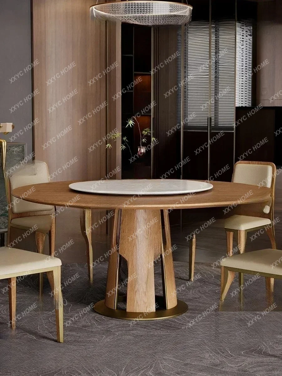 New arrrive Ash wood solid wood dining table light luxury household high-end marble turntable eating table