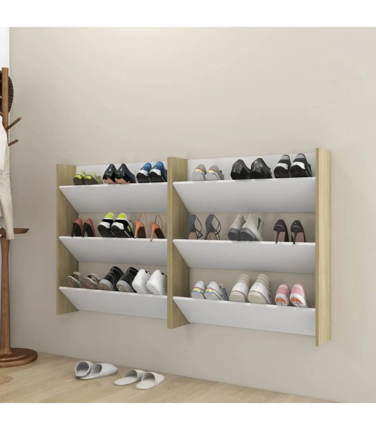 Shoemakers and shoe organizers shoe rack wall 2 Pins White Oak Sonoma chipboard 80x18x90cm