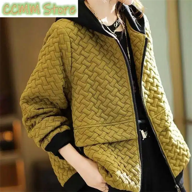 

New Hooded Casual Coat Women's High Mother's Jacket Autumn And Winter Korean Patchwork Outwear With Short Zipper Basic Coat