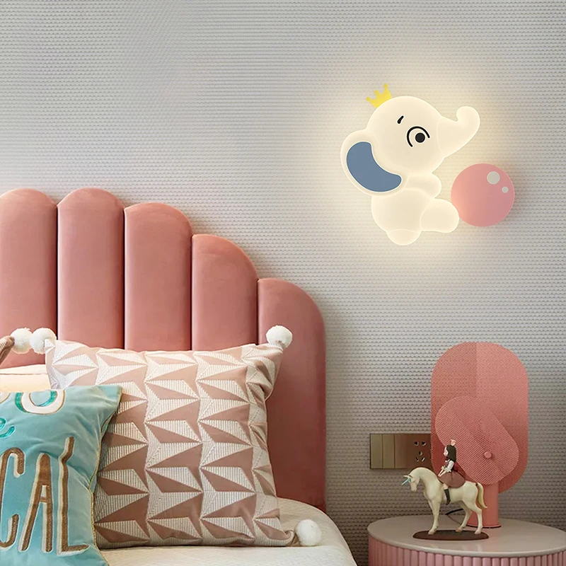 Elephant Lamps Creative Cartoon Wall Light Animal Shape PE Lampshade Baby Room Bedside Wall Lamps School Hallway Indoor Lighting