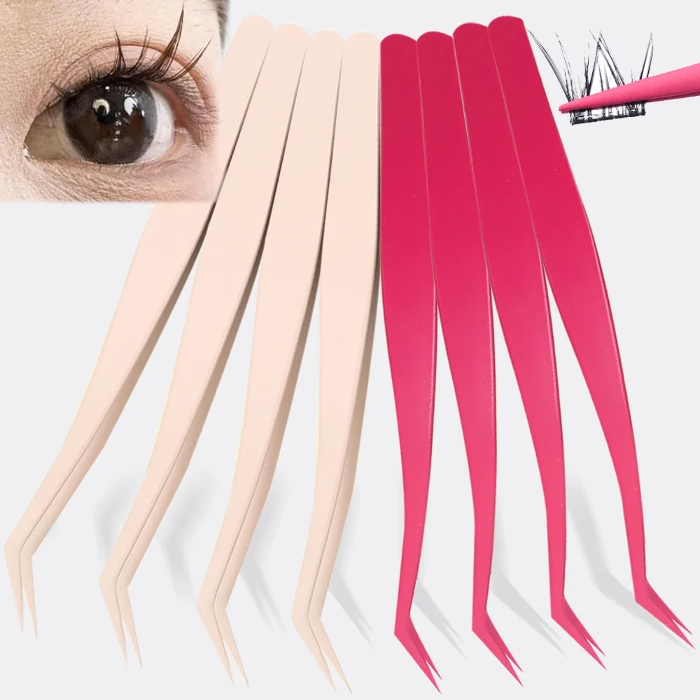 Pinzas de pestañas antiadherentes profesionales, juego de pinzas de extensión de pestañas de acero inoxidable, herramientas de maquillaje de cejas para pestañas 3D para mujeres