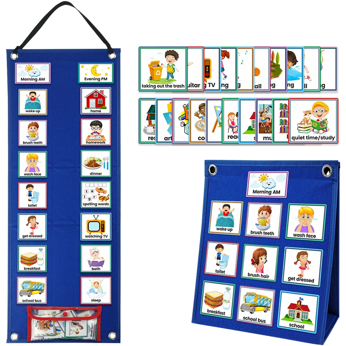 Kid Visual Schedule Hanging Visual Planner Chore Chart with 70 Cards Magnetic Children Learning Calendar Chart Educational Toy