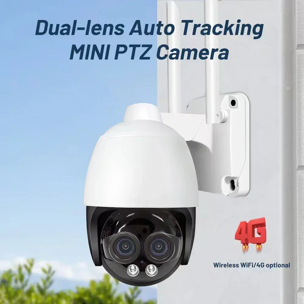 8X Digital Zoom Al Human Detection Auto Tracking 2.8mm 8mm Outdoor Camera HD 8MP Wifi/4G SIM Dual Lens Surveillance Camera